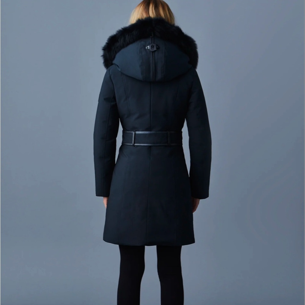 Mackage Trish Powder Touch Down Coat With Blue Fox Fur Signature